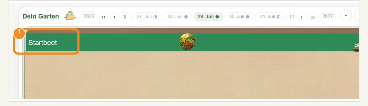 Beetkarte mit Zahnrad für die Beet-Einstellungen
