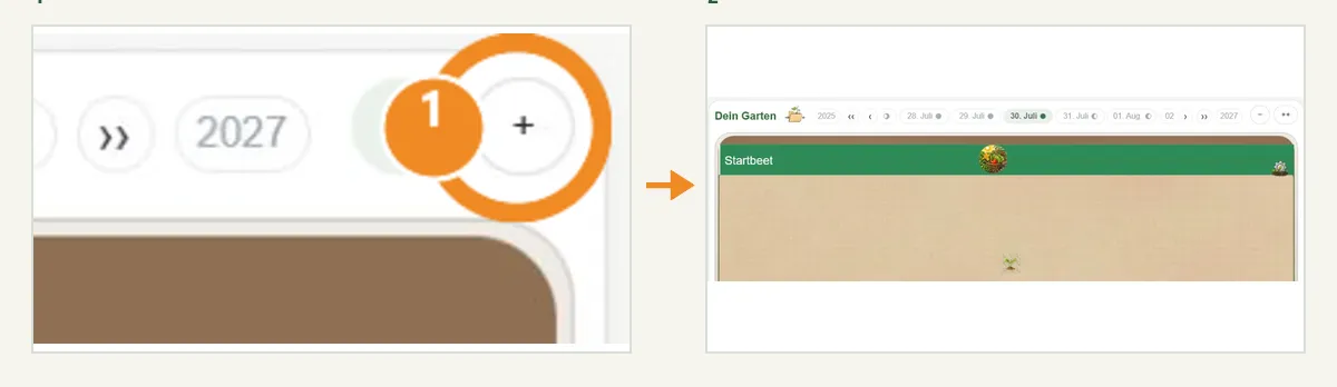 Plus-Schaltfläche und anschließender Beet-Zoom