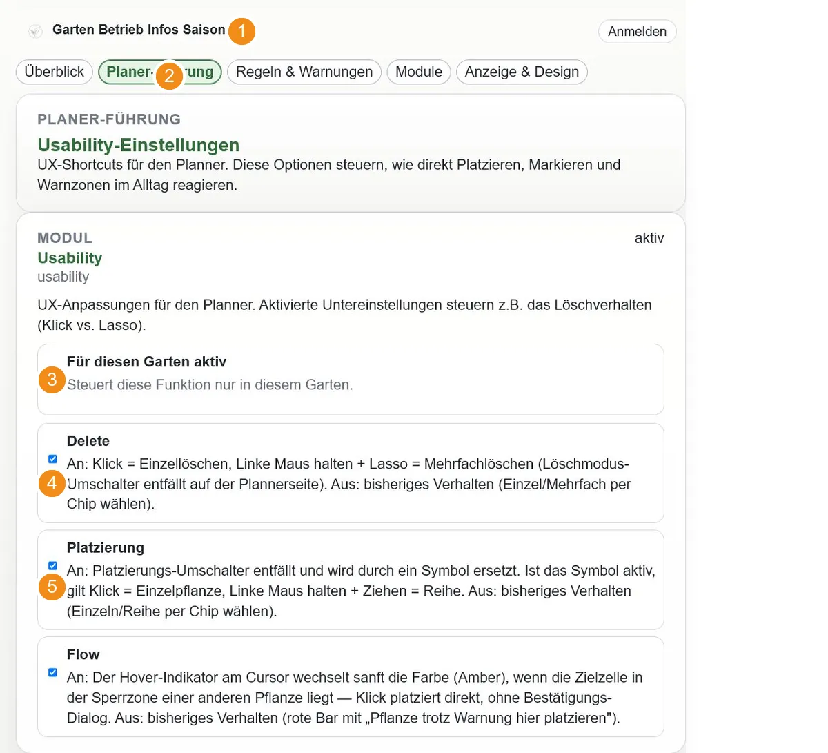 Planer-Führung mit Workflow- und Usability-Einstellungen