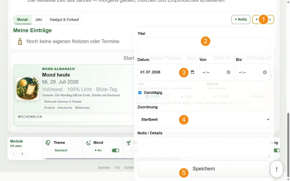 Geöffnetes Formular zum Anlegen eines Termins