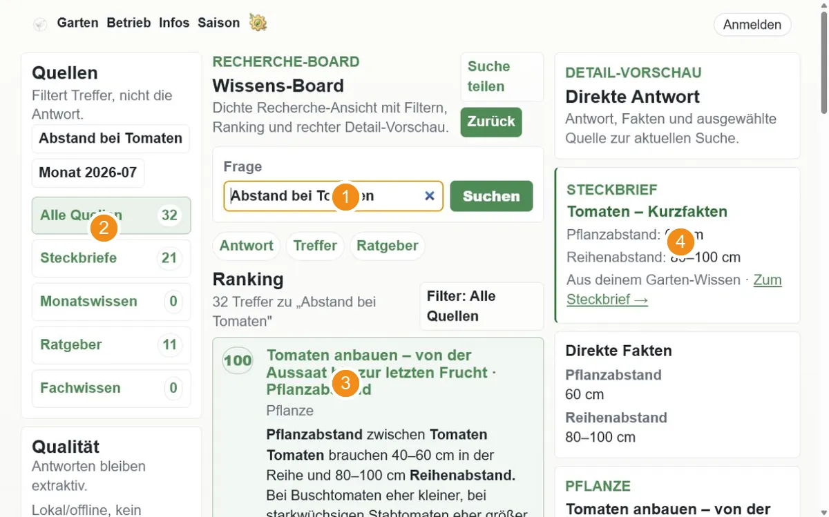 Wissenssuche mit Quellenfilter, Ranking und direkter Antwort