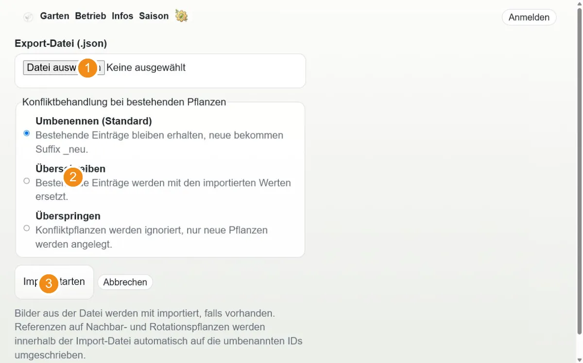 Katalogimport mit Datei-, Konflikt- und Bildoptionen