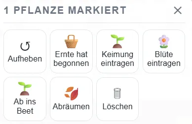 Pflanzjahr-App: Die Aktion Ab ins Beet für eine markierte Jungpflanze.