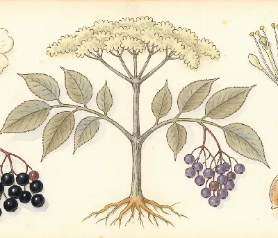 Schwarzer Holunder – botanische Illustration