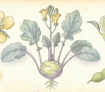 Kohlrabi – botanische Illustration