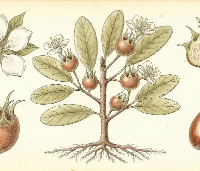 Echte Mispel – botanische Illustration