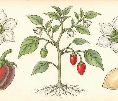Paprika – botanische Illustration