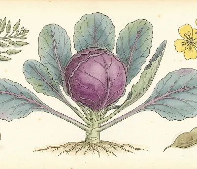 Rotkohl – botanische Illustration