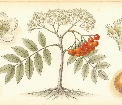 Vogelbeere – botanische Illustration