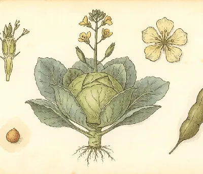 Weißkohl – botanische Illustration