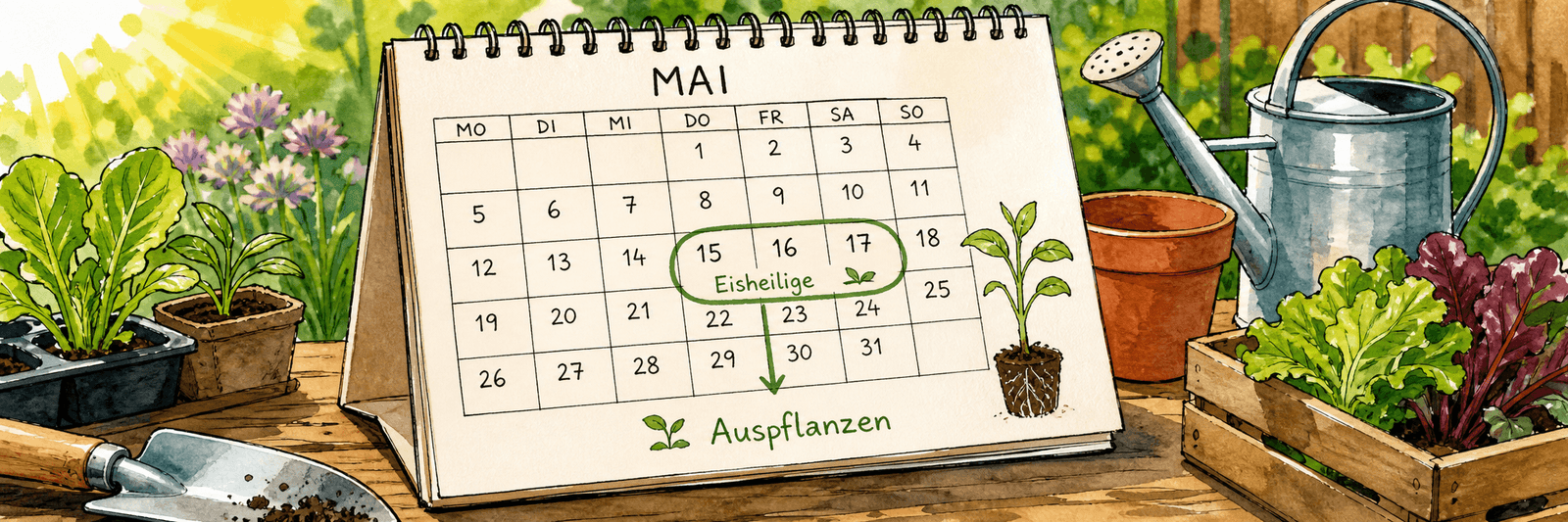 Kalender mit markierten Eisheiligen Mitte Mai als Termin zum Auspflanzen