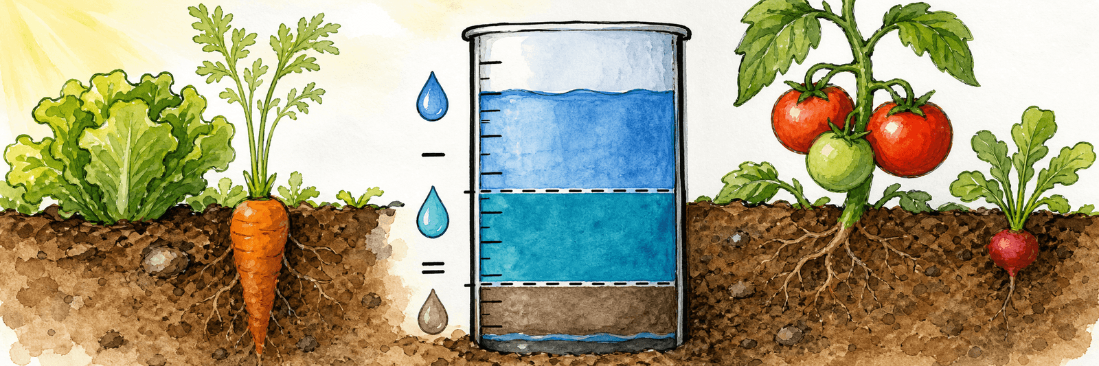 Wasseranzeige des Bodens: gesamte Feldkapazität minus Welkepunkt ergibt das nutzbare Band