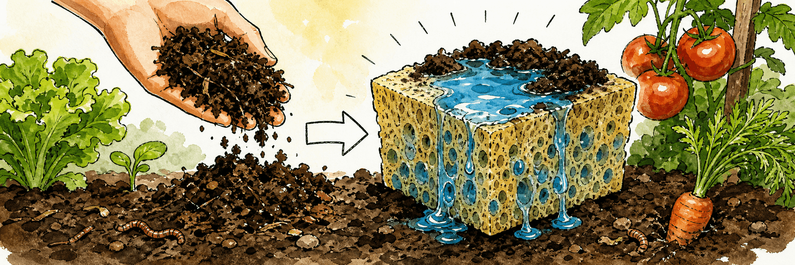 Humus wirkt wie ein Schwamm und steigert die Wasserhaltefähigkeit des Bodens