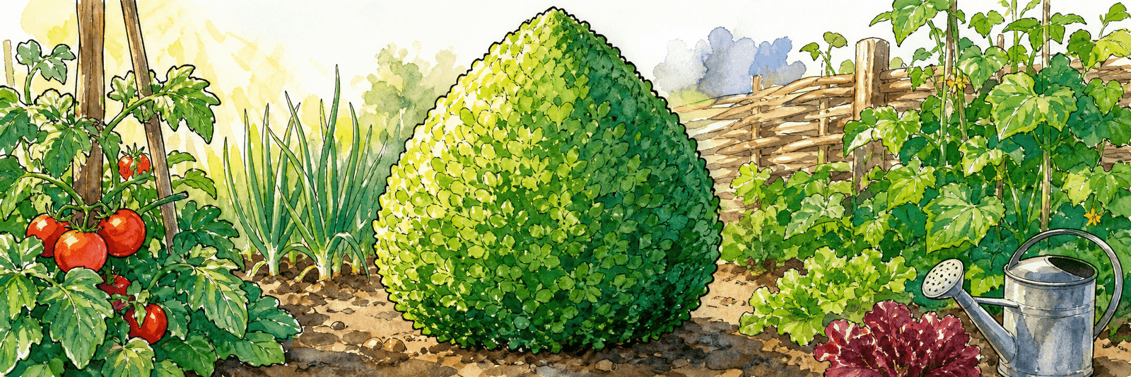 In eine geometrische Kugel- und Kegelform geschnittener Strauch — Form steht über Gesundheit und Ertrag