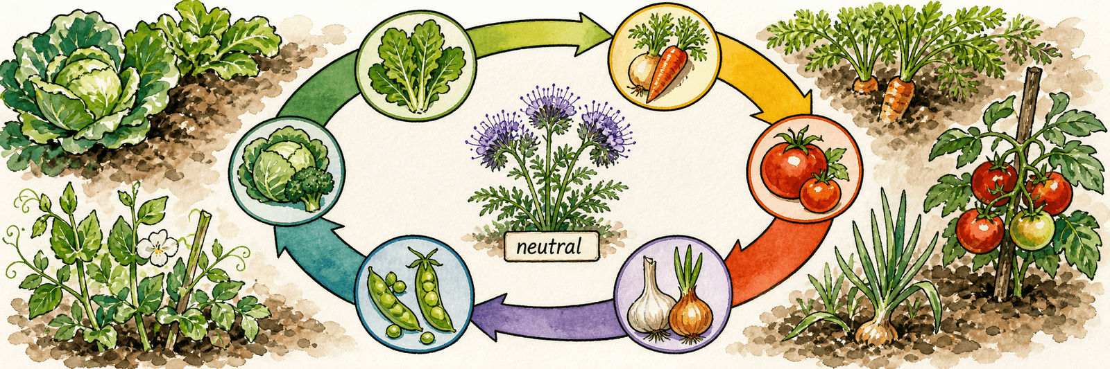 Fruchtfolge-Kreis mit Pflanzenfamilien-Symbolen, Phacelia ist als familienneutral markiert