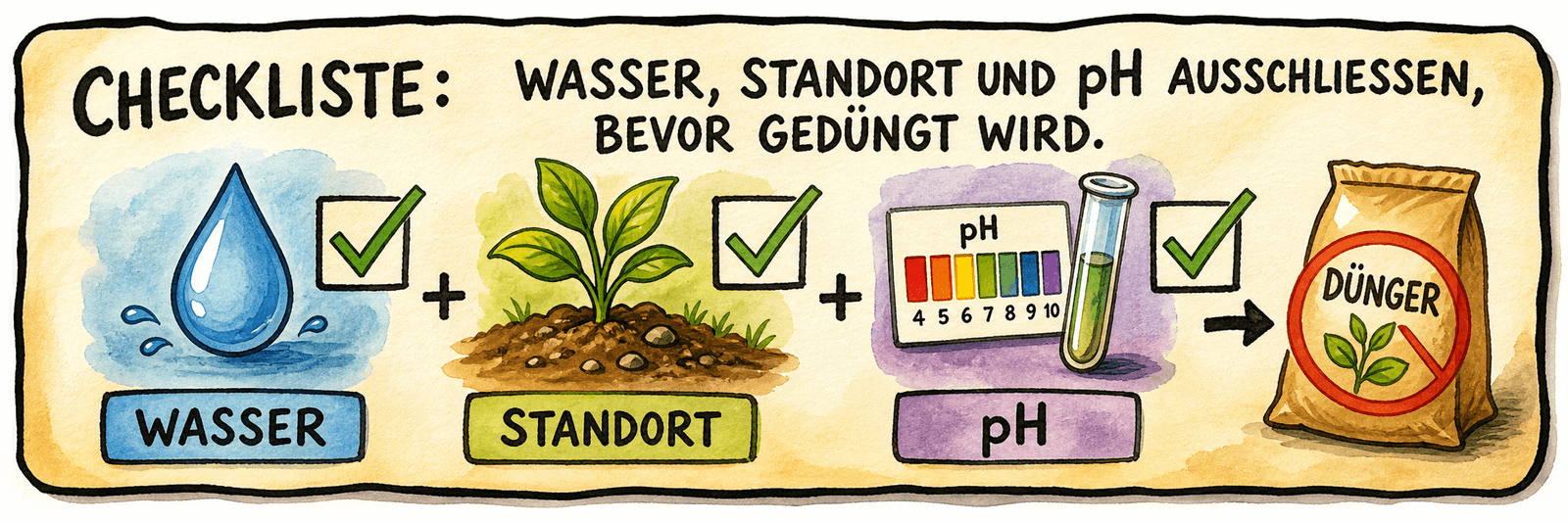Checkliste vor dem Düngen: Wasser, Standort und pH-Wert zuerst ausschließen