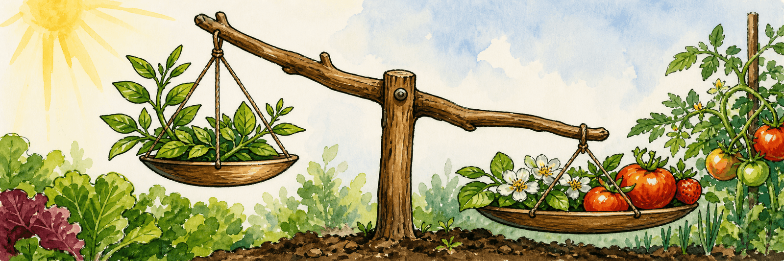 Ast-Waage: ein steiler Ast steht für vegetativen Wuchs, ein flacher Ast für Blüte und Frucht