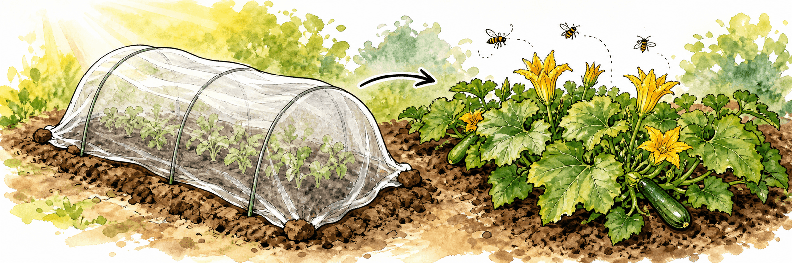 Netz über gewechseltem Boden, zur Blüte für die Bestäubung geöffnet