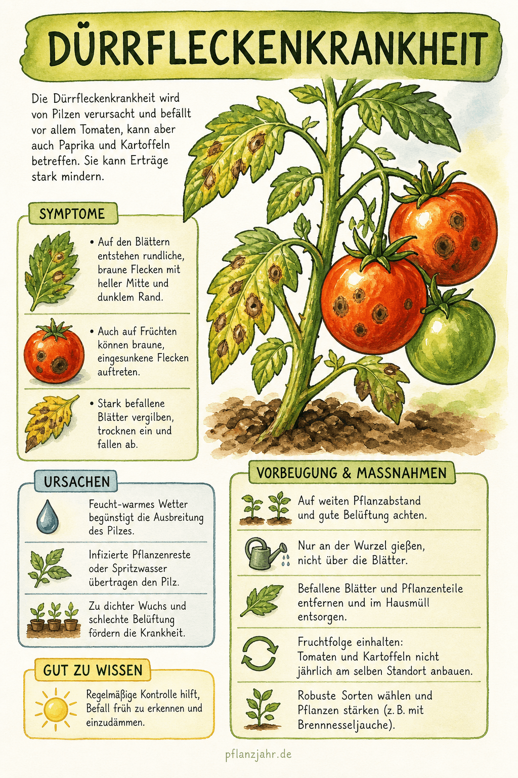 Infografik: Dürrfleckenkrankheit (Alternaria) an Tomate, Kartoffel, Kohl und Möhre