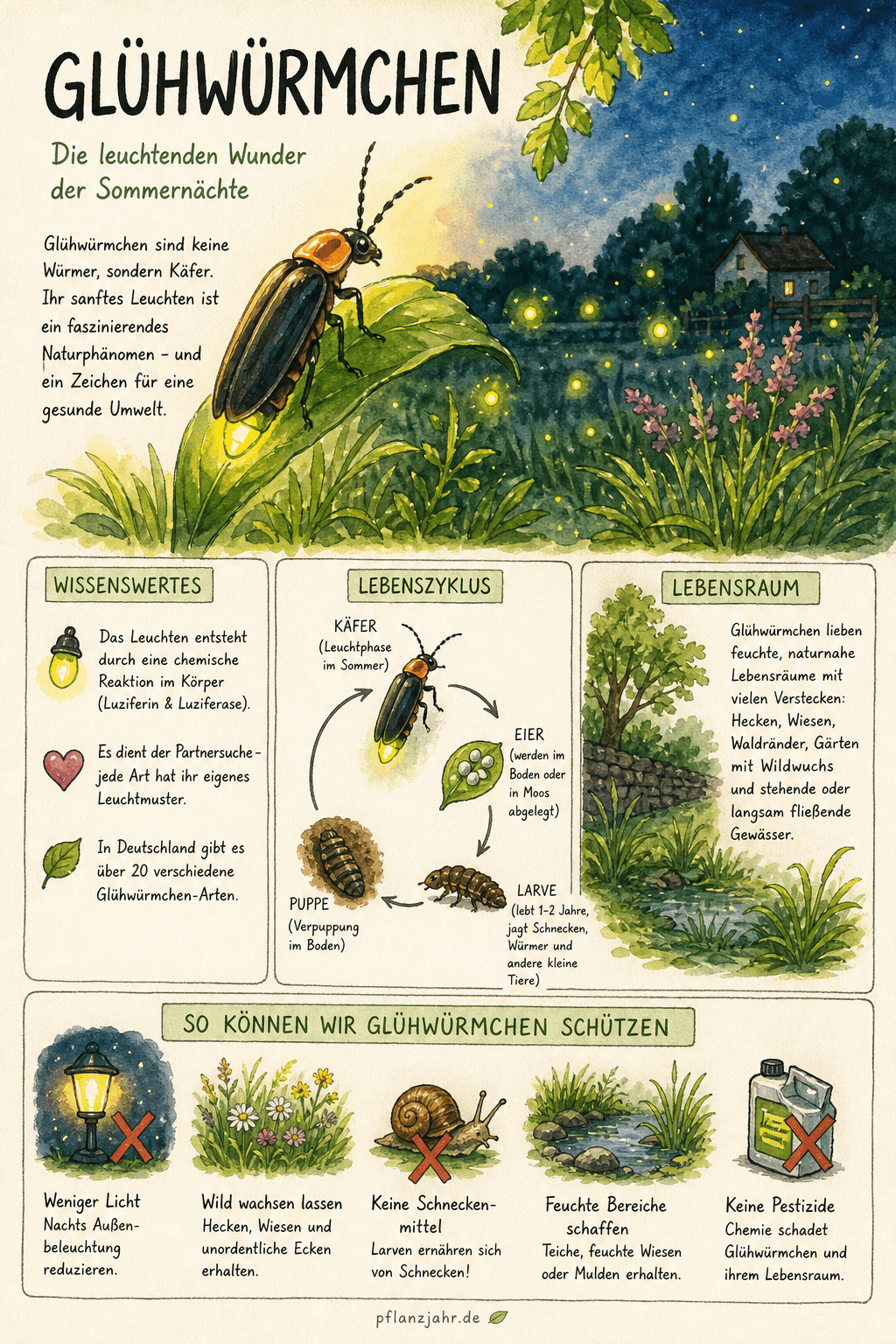 Infografik: Glühwürmchen — die leuchtenden Schneckenjäger lauer Sommernächte