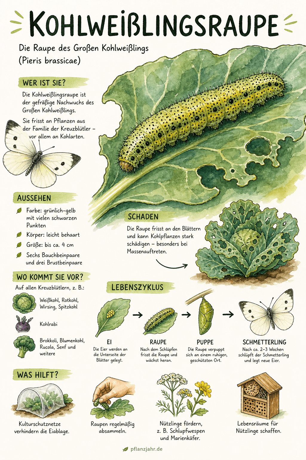 Infografik: Kohlweißlingsraupe — der gefräßige Kohlschädling im Beet