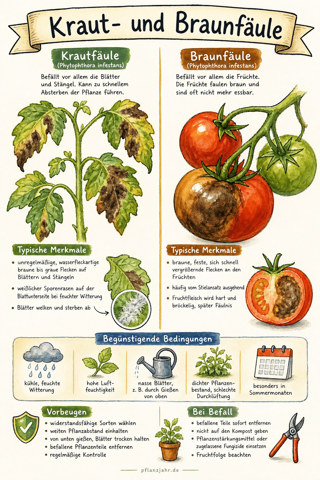 Infografik: Kraut- und Braunfäule an Tomate und Kartoffel