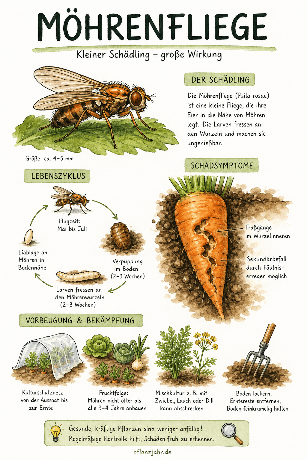 Infografik: Möhrenfliege — die Rostgänge in der Karotte