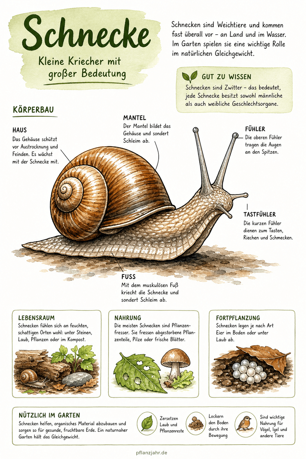 Infografik: Schnecke — Sammelbegriff zwischen Nützling und Beetschädling