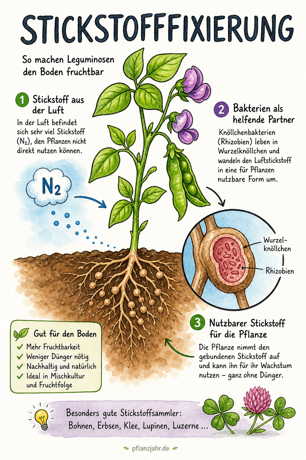 Infografik: Stickstofffixierung (Knöllchenbakterien)