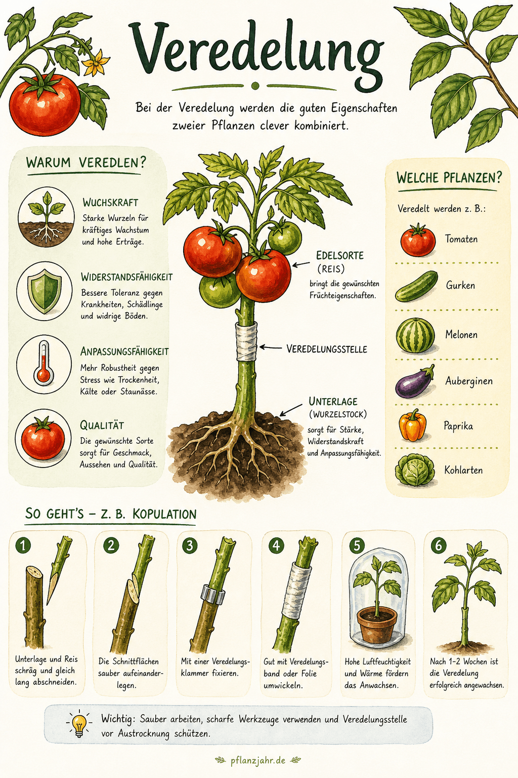 Infografik: Veredelung (Unterlage & Edelreis)