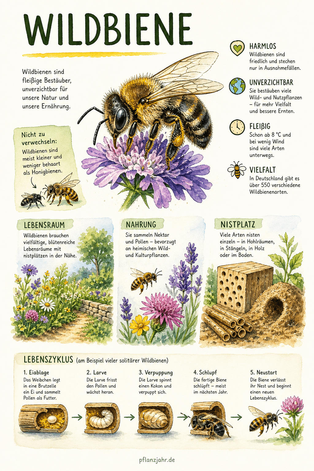 Infografik: Wildbiene — die vielfältige Bestäuberin ohne Staat