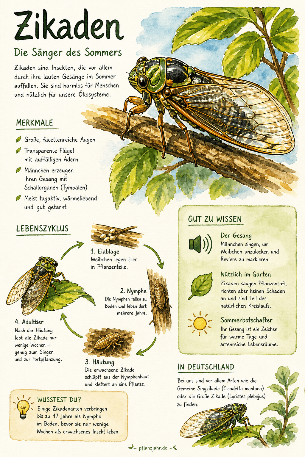 Infografik: Zikaden — die sprungfreudigen Saftsauger mit der Weißsprenkelung