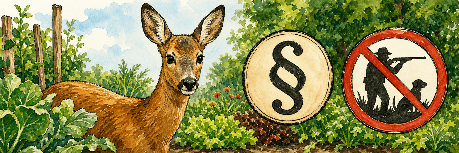 Reh mit Paragraphen-Symbol und durchgestrichenem Jagd-Symbol