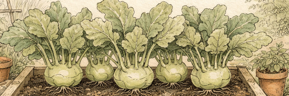 Kohlrabi – Pflanze im Beet