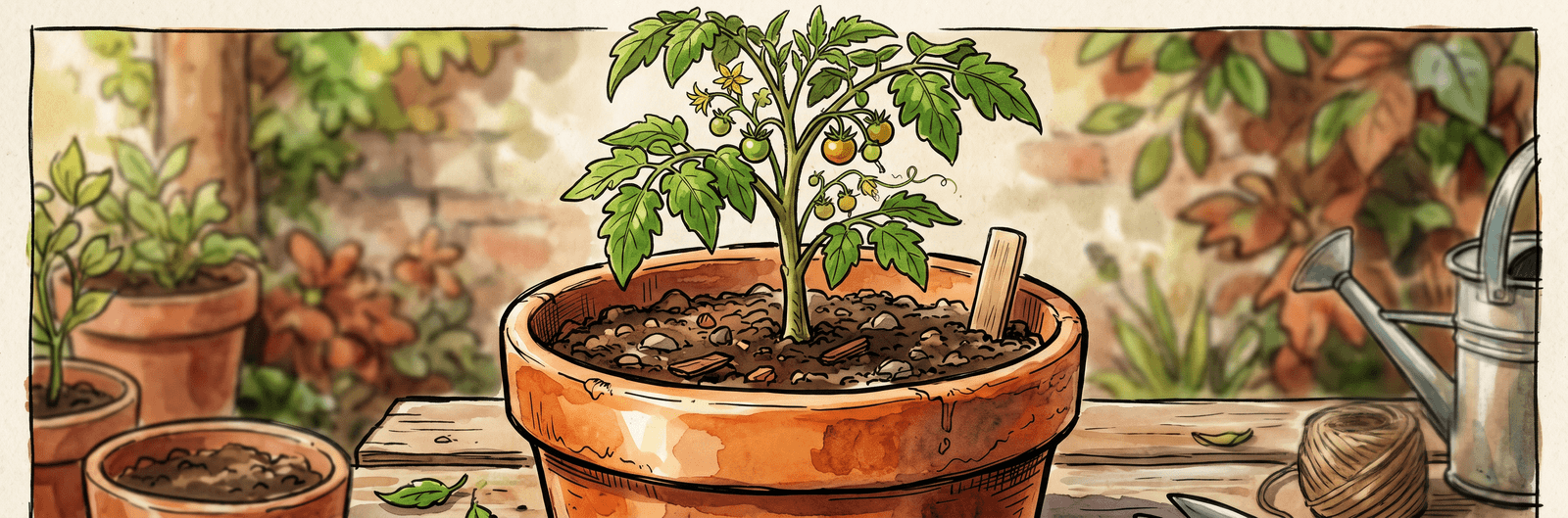 Einzeltopf mit großem Tomaten- oder Kürbissämling als Starkzehrer mit viel Wurzelvolumen