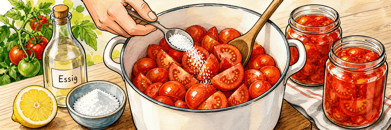 Tomaten werden vor dem Einkochen mit Zitronensäure oder Essig angesäuert