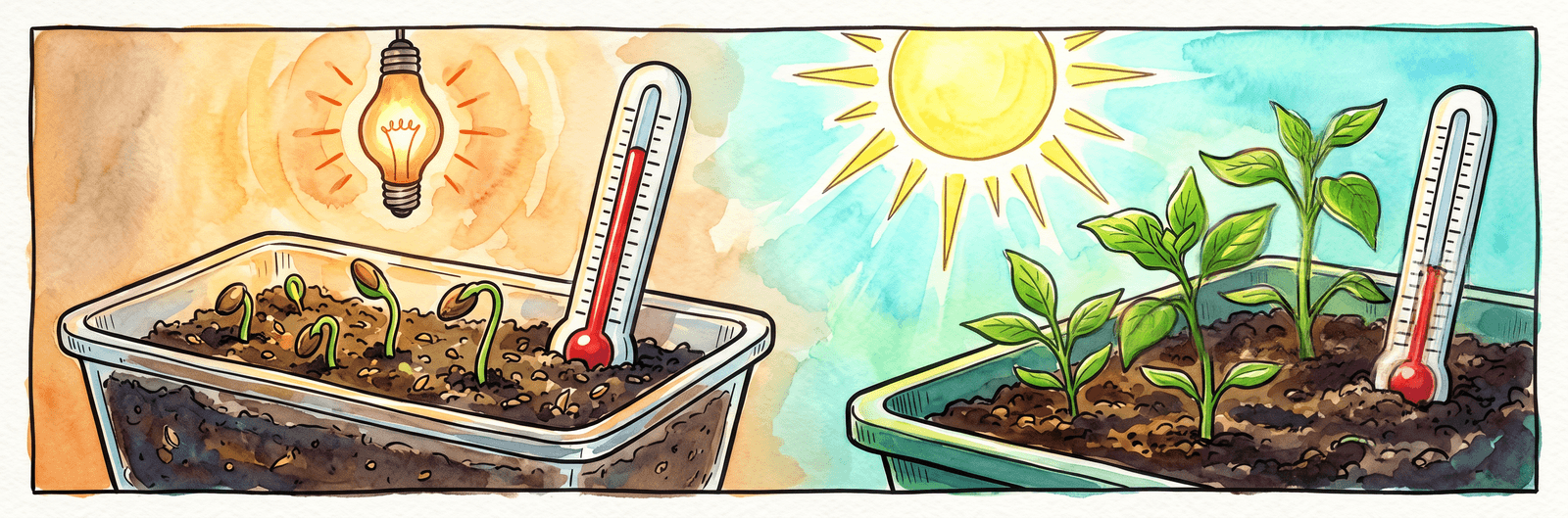 Zweistufige Temperatur: warme Keimung bei 20 bis 25 Grad, danach kühler und hell bei 15 bis 18 Grad mit Thermometer
