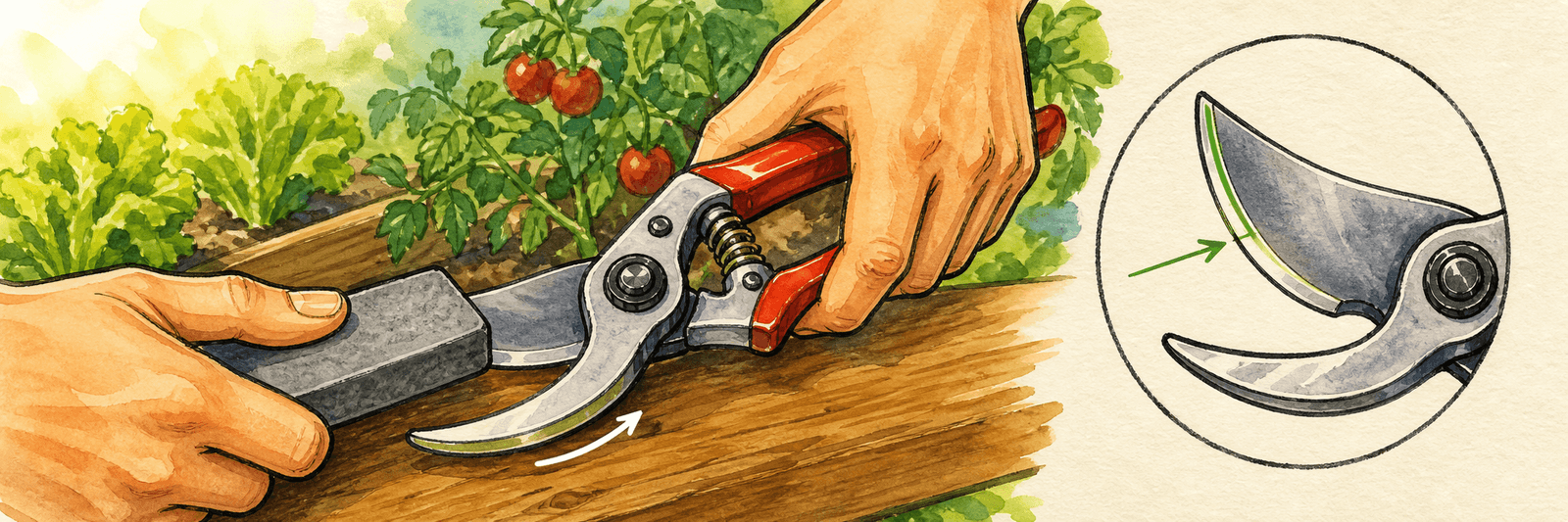 Gartenschere nur an der abgeschrägten Außenseite, der Fase, schärfen