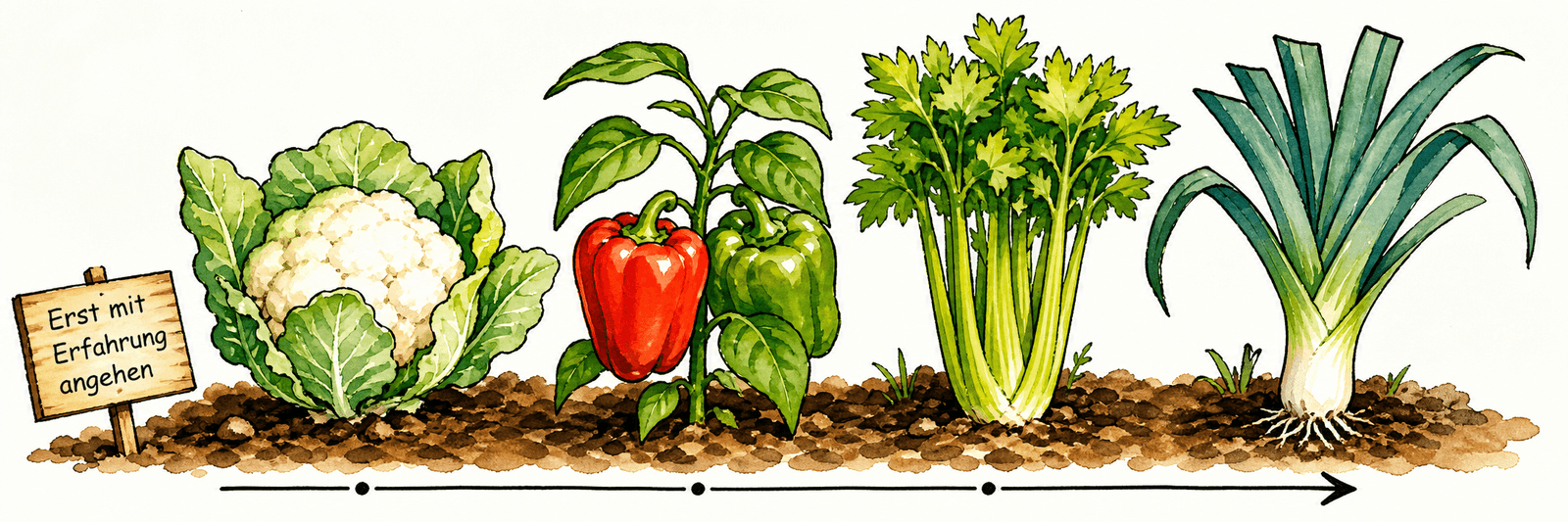 Anspruchsvollere Kulturen wie Blumenkohl, Paprika, Sellerie und Lauch erst mit etwas Routine